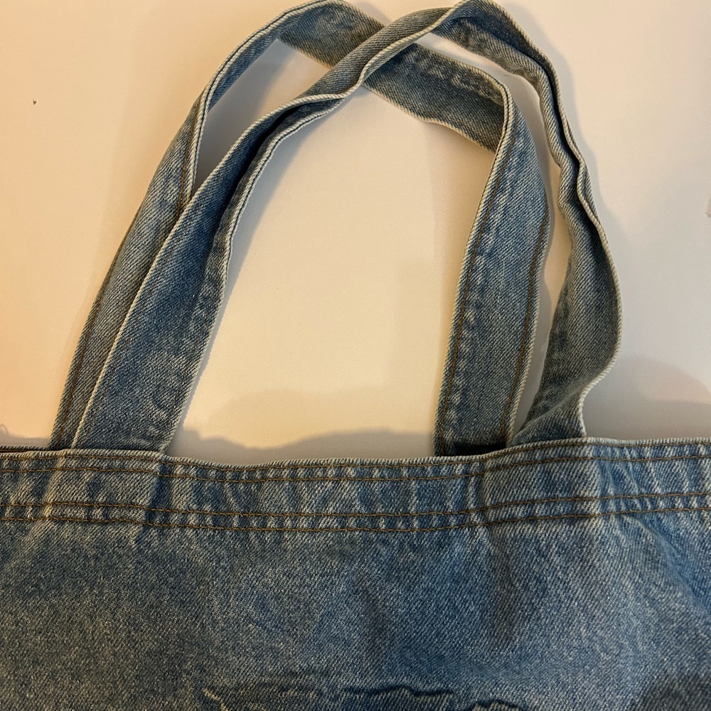 LARGE Blue Denim Tote with embossed Carmel Tree Design - Picture 3 of 5